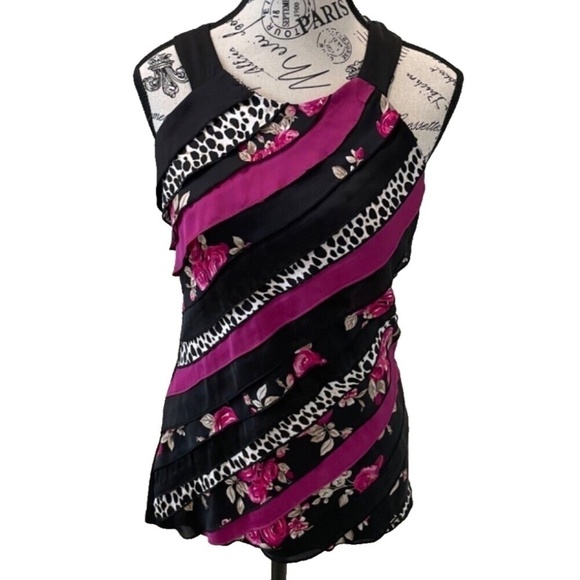 White House Black Market Tops - White House Black Market Halter Top With Tie; Animal/Floral Print/Black; Size XS